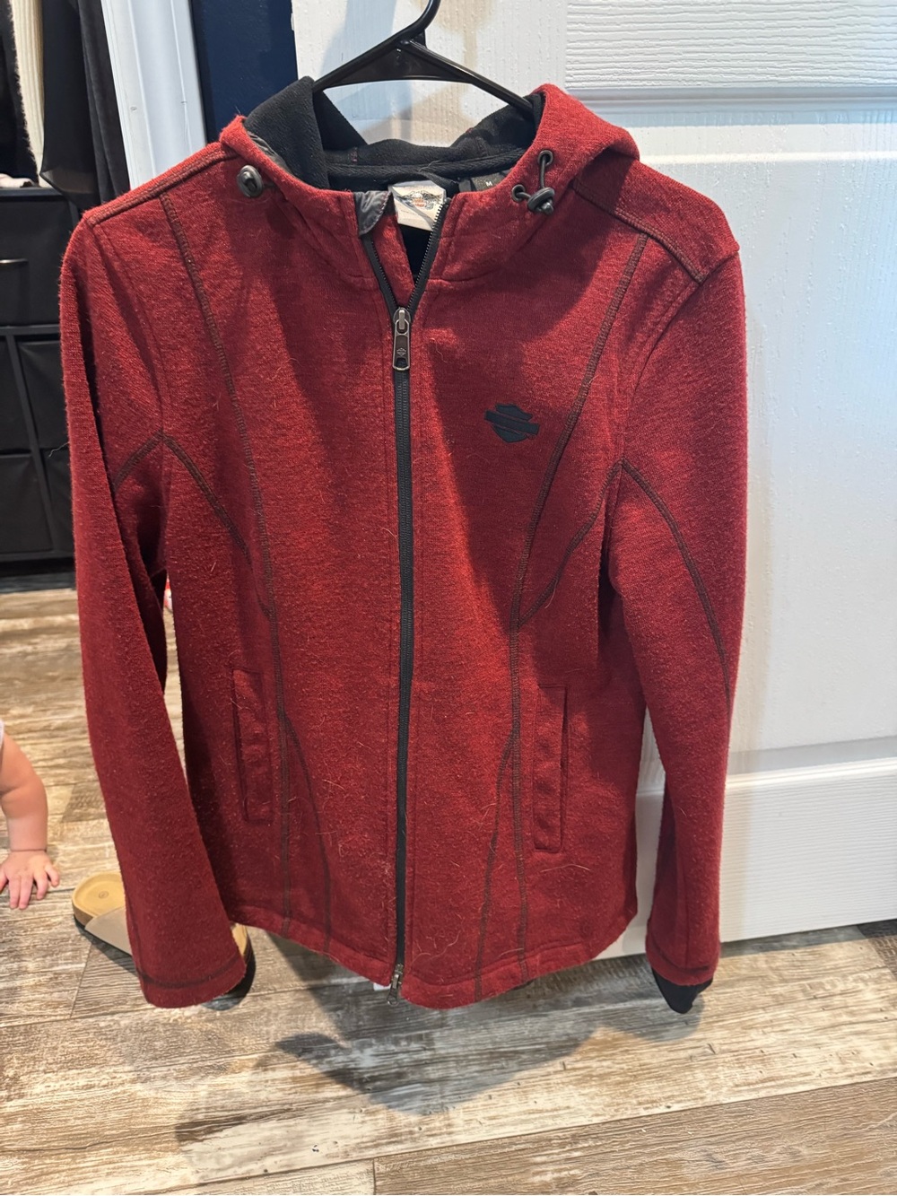 Harley-Davidson Red Hooded Zip-Up Jacket with Black Accents